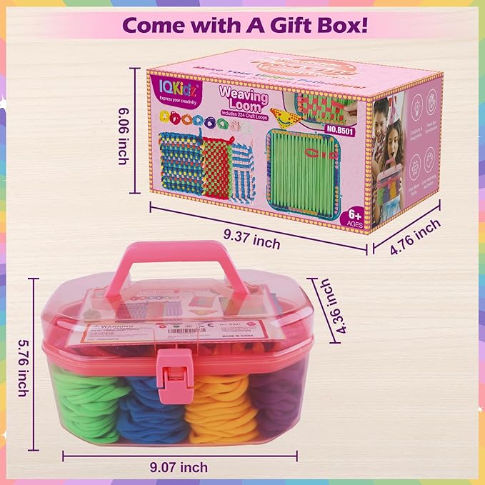 IQKidz Weaving Loom Kit Toys, DIY Arts and Crafts for Kids and Adults, Ideal Gifts for Girls Ages 5 6 7 8-12 13, Easy Potholder Loom Knitting Activity for Beginners, 224 Craft Loops-CubbioJoy