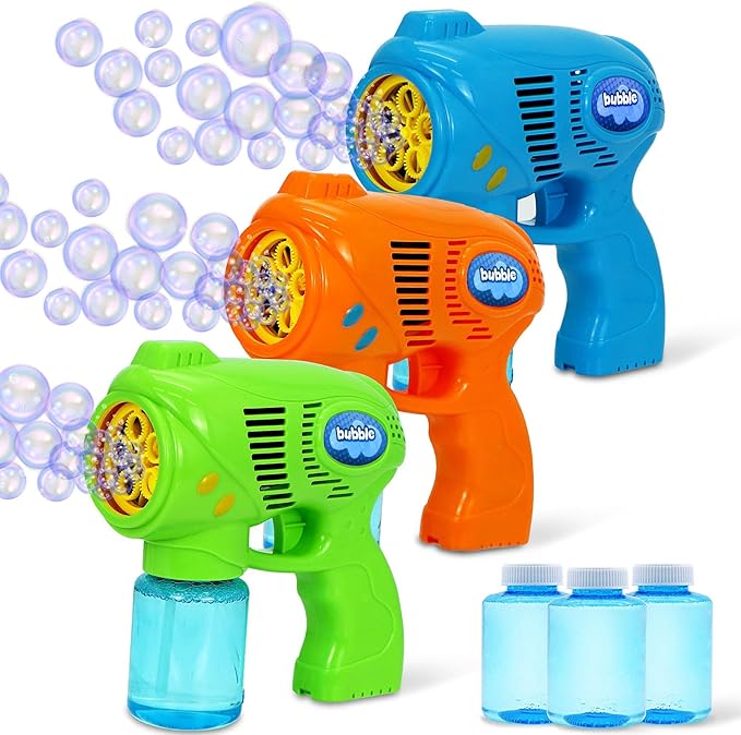 JOYIN 3 Bubble Guns Kit with 3 Solutions for Kids, Bubble Blaster for Summer Toy, Party Favors, Birthday, Outdoor & Indoor Activity, Birthday Gift-CubbioJoy
