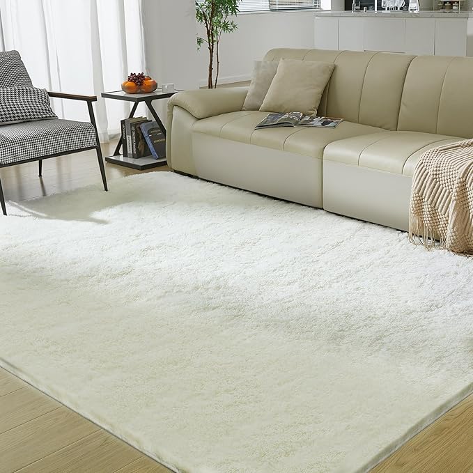 5X8 Ultra Soft Rug for Living Room, Fluffy Shag Area Rug for Bedroom, Modern Shaggy Carpets Fuzzy Rug for Teens Dorm Nursery Home Decor Aesthetic, Upgrade Anti-Skid Durable, Cream White-CubbioJoy