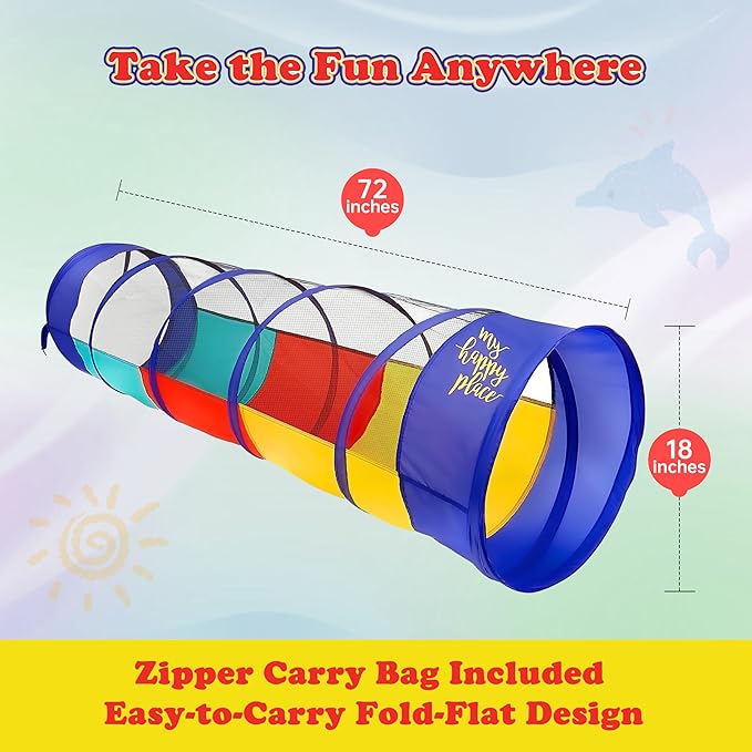 Kiddey Play Tunnel for Kids | Crawl Tunnels with See Through Sides | Outdoor & Indoor Multicolored Tent for Dogs, Toddlers, and Babies | Pop Up Baby Crawling Backyard Tunnel | Balls NOT Included-CubbioJoy