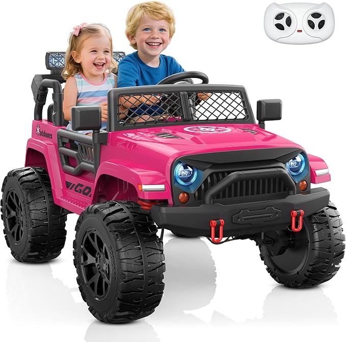 ANPABO 24V 2 Seater Ride On Car for Kids w/EVA Tires, 4X200W Motors, 4 Shock Absorbers, 2.4G Remote Control, Bluetooth Radio, LED Headlights & Searchlights, Electric Car for Kids Ages 3-8, Pink-CubbioJoy