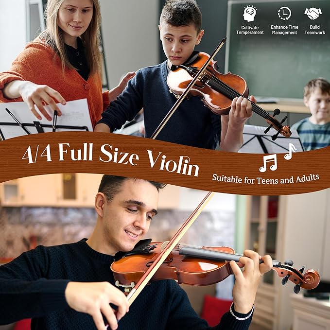 CAHAYA Violin 4/4 Full Size - Full Wooden Violin Set for Beginners Kids Adults Students Violin Kit with Hard Travel Case, Shoulder Rest, Extra Strings, Tuner-CubbioJoy