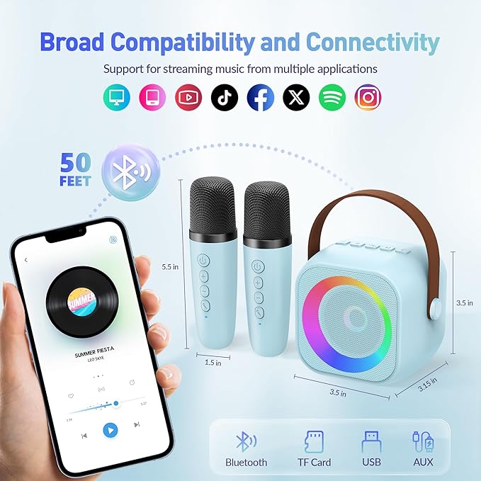 Karaoke Machine, Portable Bluetooth Speaker with 2 Wireless Microphones for Kids, Karaoke Toys Gifts Toys for Girls Boys Family Home Party (Blue)-CubbioJoy