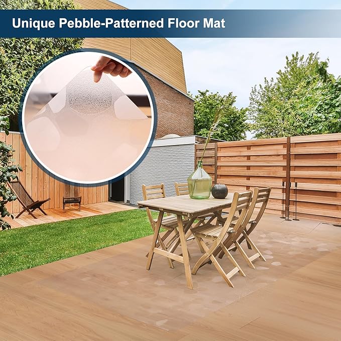 Clear Area Mat for Hard Floors，5'×7' No Slip Vinyl Floor Mats for Under Dining Table, Pebble Patterned Waterproof Rug Protector for High Traffic Areas, Pet Litter Mat-CubbioJoy