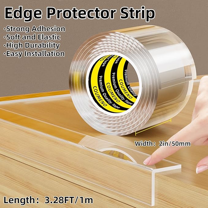 2Pack Clear Edge Protector,Safe Corner Protector, Anti-Sharp Edge Protector, for Furniture, Drawers, Tables, Cabinets 2inX3.28FT-CubbioJoy