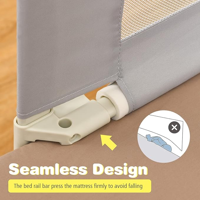 BABY JOY Bed Rail for Toddlers, 57’’ Extra Long, Height Adjustable, Foldable Baby Bed Rail Guard w/Storage Pocket & Double Safety Child Lock for Kids Twin Full Size Queen King Mattress (Gray, 57'')-CubbioJoy