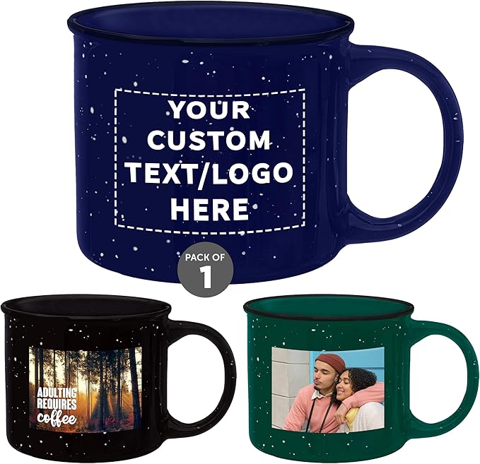 DISCOUNT PROMOS Custom Ceramic Campfire Coffee Mugs 13 oz. Set of 1, Personalized Bulk Pack - Perfect for Tea, Espresso, Cappuccino, Hot Cocoa - Blue-CubbioJoy
