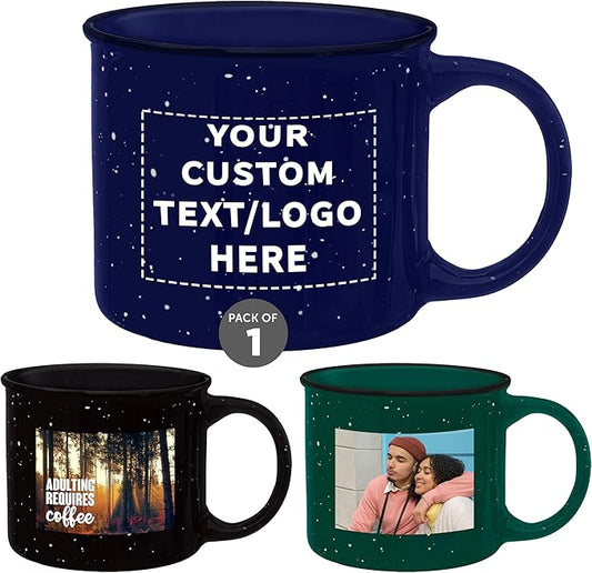 DISCOUNT PROMOS Custom Ceramic Campfire Coffee Mugs 13 oz. Set of 1, Personalized Bulk Pack - Perfect for Tea, Espresso, Cappuccino, Hot Cocoa - Blue-CubbioJoy