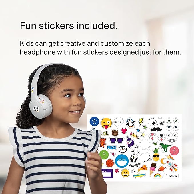 Belkin SoundForm Mini - Wireless Bluetooth Headphones for Kids with 30H Battery Life, 85dB Safe Volume Limit, Built-in Microphone - Kids On-Ear Earphones for iPhone, iPad, Fire Tablet & More - White-CubbioJoy