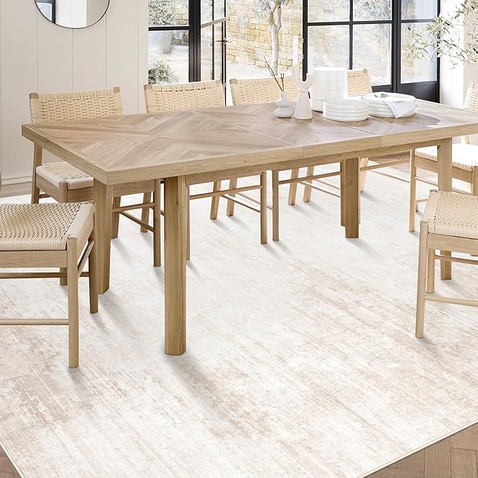 Area Rugs 5x7 Living Room: Washable Rug Modern Abstract Large Rug Soft Non Slip Neutral Rug Stain Resistant Indoor Carpet for Bedroom Kitchen Dining Room Table Nursery Home Office Rugs(Beige,5'x7')-CubbioJoy