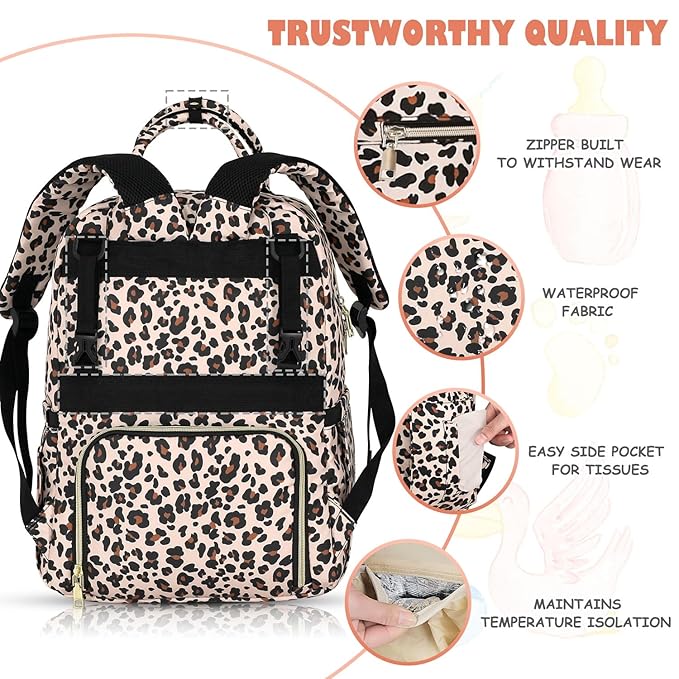 Baby Diaper Bag Backpack Travel Diaper Bags for Baby Girl Boy Large Capacity Baby Bag Backpack for Women Leopard Print-CubbioJoy