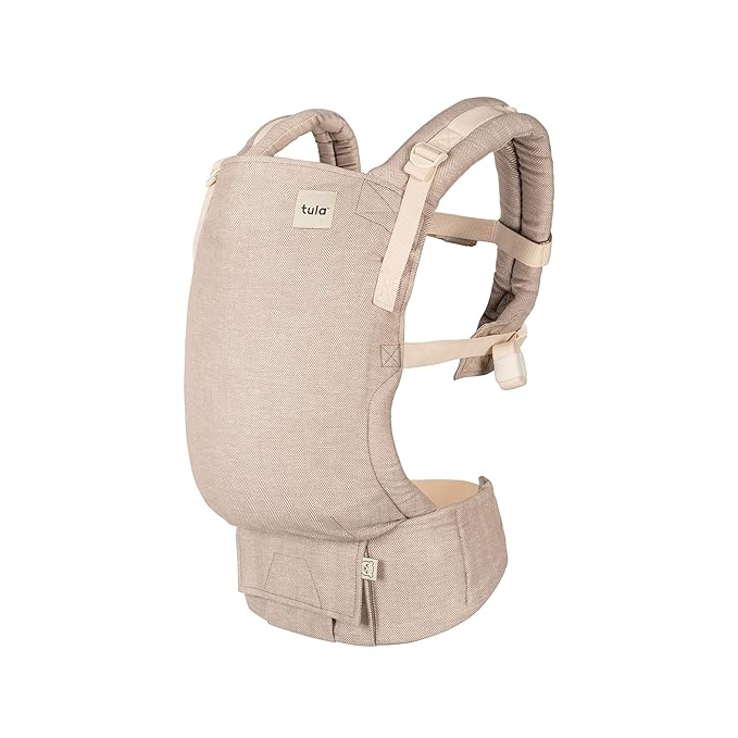 Baby Tula Linen Panel Free-to-Grow Baby Carrier - Adjustable, Comfortable, Newborn to Toddler Carrier - Ergonomic Fit for 7lbs to 45lbs - Plant-Based Fabric - Back & Front Carry Options - Sand (Tan)-CubbioJoy