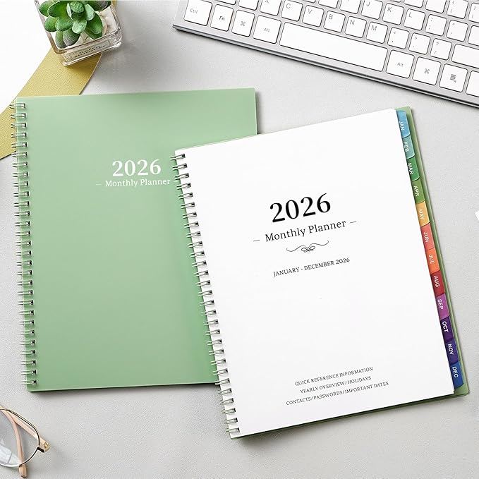 2026 Monthly Planner/Calendar - 2026 Planner, JAN 2026- DEC 2026, Planners with Colorful Tabs, Monthly Planners 2026 for Daily Organizing - Waterproof Cover (8" x10", Note Pages, Green)-CubbioJoy