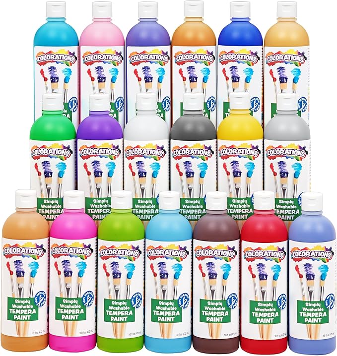Colorations Paraben-Free Washable Tempera Paint Set, 19 Colors, Non-Toxic, Vibrant, Kids' Art Supplies-CubbioJoy