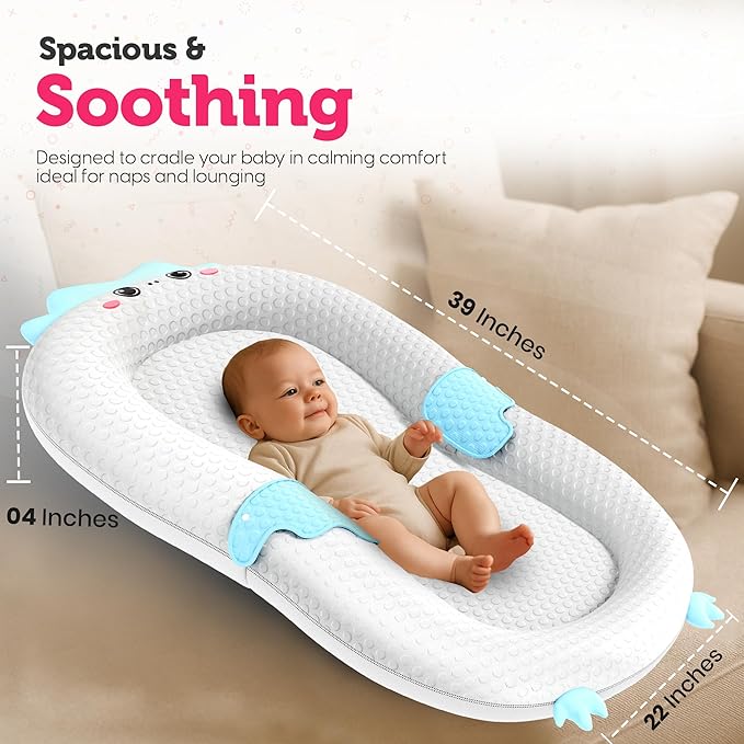 Baby Lounger for Newborn & Infant – Penguin Cozy | Quilted-Padding Center, Adjustable Safety Strap, 100% Cotton Cover, Washable Portable Infant Support Cushion by Sprinta-CubbioJoy