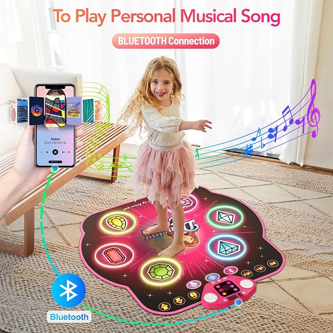 Dance Mat Toys for 3-12 Year Old Girls, 6-Button Kids Dance Mats Bluetooth Dance Pad, Light-up 6 Game Modes Dance Mat for Kids, Christmas/Birthday Gifts for 3-5 6 7 8 9 10+ Year Old Kid-CubbioJoy