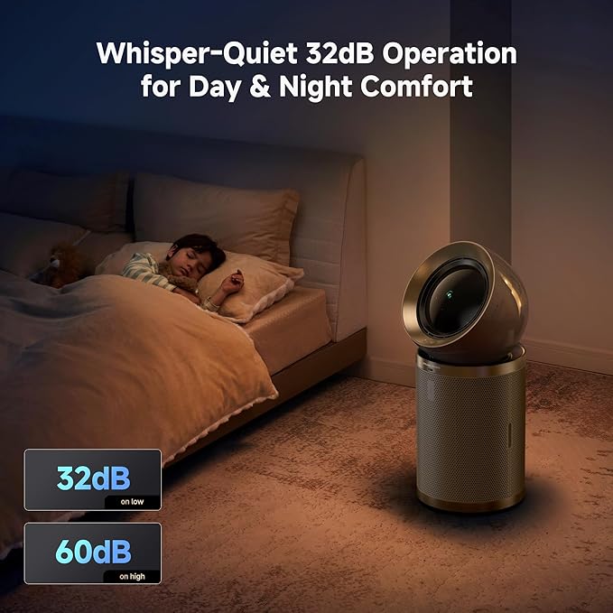 Dreame Air Purifier PM10 for Home Large Room, Cleans 5,650 ft² in One Hour with 4 Filters, Dual-way Air Oulets, Al Tracking, Air Quality Monitor with 7 Sensors, 2-in-1 Purifier & Cooler, Gold-CubbioJoy