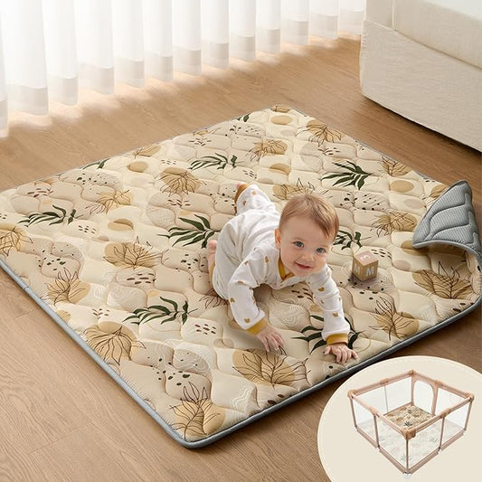 Blissful Diary Baby Play Mat, 47x47 Infant Play Mat for Playpen, Thicken Foam Cushioned Baby Mat for Floor, Non-Slip Kids Play Mat, Washable Baby Playmat for Babies,Toddlers, Earth Tones Design-CubbioJoy