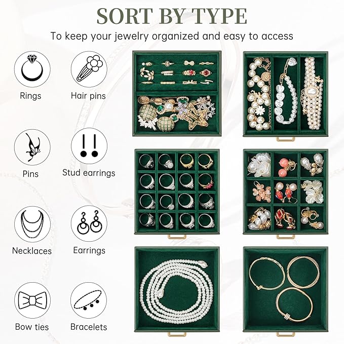 AKOZLIN Jewelry Box Organizer Functional Leather Jewelry Storage Case for Women Girls Ring Necklace Earring Bracelet Holder Organizer with Mirror-CubbioJoy