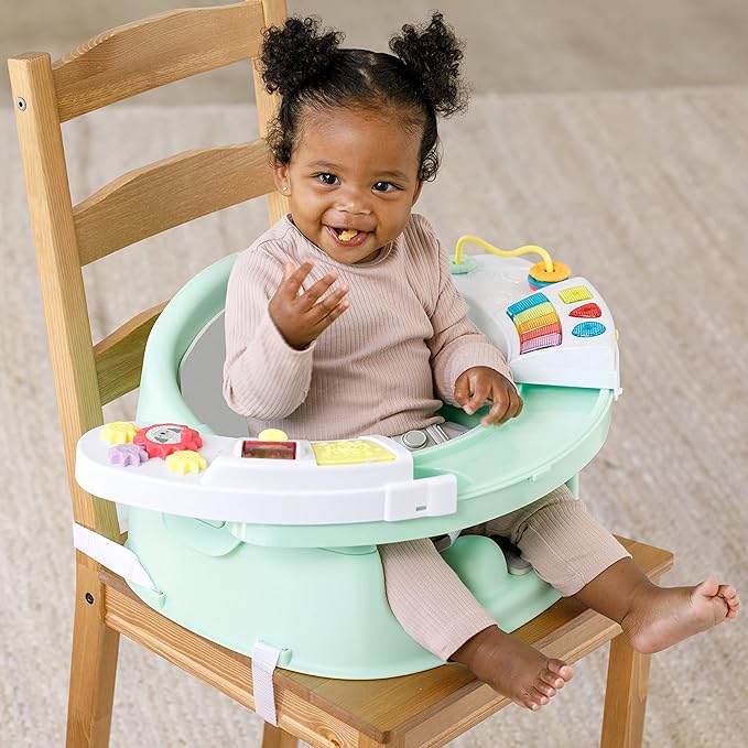 Infantino Music & Lights 3-in-1 Discovery Seat and Booster - Convertible Booster, Infant Activity Seat and Feeding Seat with Electronic Piano for Sensory Exploration, for Babies and Toddlers, Mint-CubbioJoy