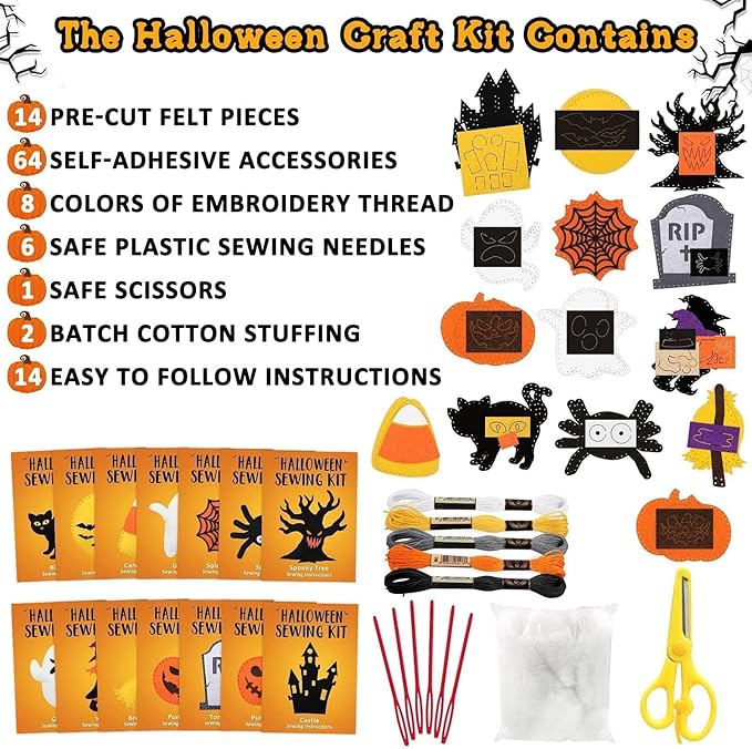 CiyvoLyeen Halloween Craft Kit Kids DIY Crafting and Sewing Set HalloweenStuffed Animal Felt Plushie for Girls and Boys Educational Beginners Sewing Set Sewing Kits for Kids Age 8 9 10 11 12-CubbioJoy