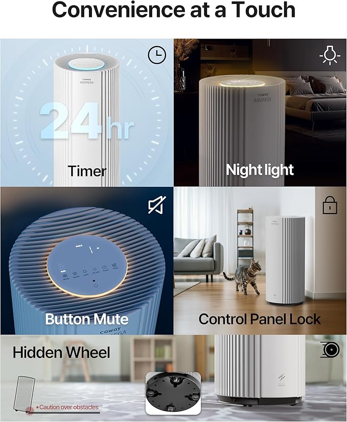 COWAY Air Purifiers for Large Room Whole Home Up to 3,285ft², True HEPA Filter for Smoke, Allergen, Pet Dander, Odor, PM(1, 2.5, 10), AQI, Turbo Eco Mode, Energy Star, 3yr Warranty, Airmega 450 White-CubbioJoy