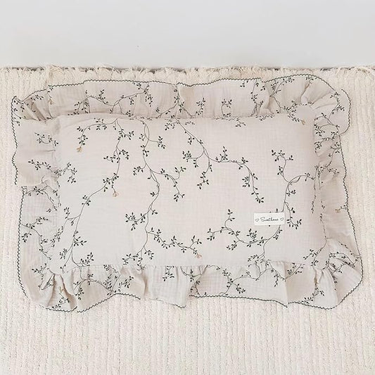 BuLuTu 100% Cotton Muslin Floral Pillowcase Standard Size Soft Breathable Gauze Cotton Kids Teens Pillow Cases 20"x26", Durable Pillow Cover, 1 Piece, Vine Pattern, Machine Wash-CubbioJoy