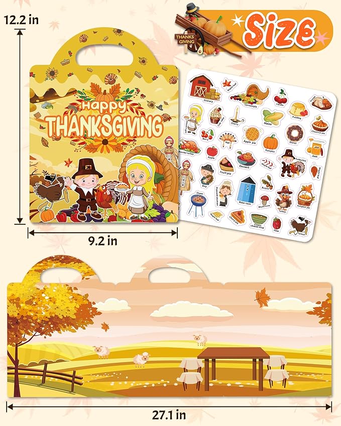 Benresive Reusable Sticker Books for Kids 2-4, Sticker Books for Toddlers 1-3 2-4, Toddler Travel Toys Activities Crafts Gifts - Thanksgiving-CubbioJoy