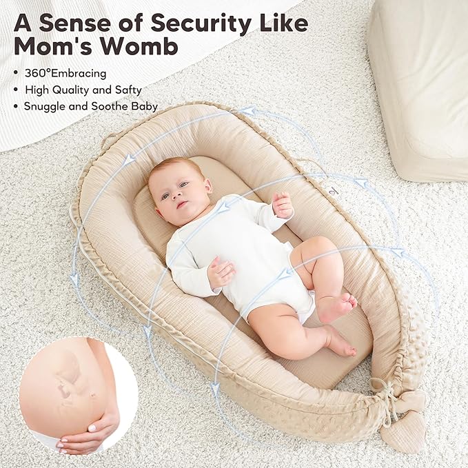 Baby Lounger - Infant Lounger Pillow for Newborn 0-24 Months, Soft, Breathable & Portable Baby Lounger Pillow for Boys & Girls, Cozy Baby Floor Seat for Home & Travel (Beige)-CubbioJoy