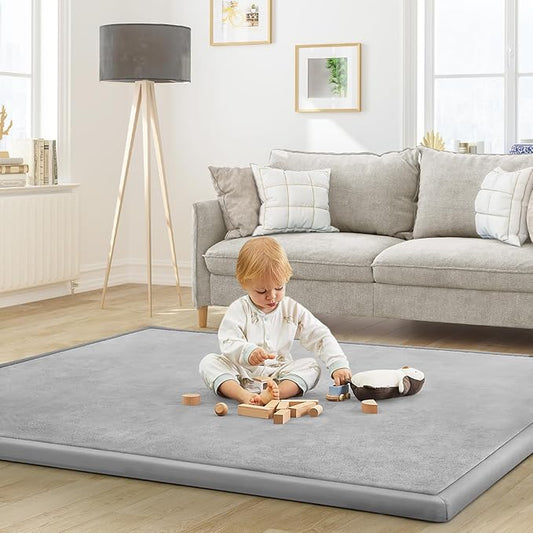Baby Play Mat for Floor Tummy Time Mat Nursery Rug Muscle Mat Area Rug Playroom Rug Tatami Mat 79"x118" Memory Foam 1.3" Thick Crawling Mat for Babies,Toddlers, Infants, Kids(Light Gray)-CubbioJoy