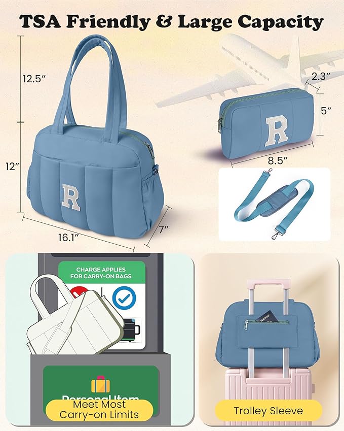 Initial Duffle Bag, Yoga Bags for Women，Overnight Bag with Wet Pocket，Lightweight Work Bags Personalized Gym Tote with Makeup Pouch-Gift Ideas for Preteen-CubbioJoy