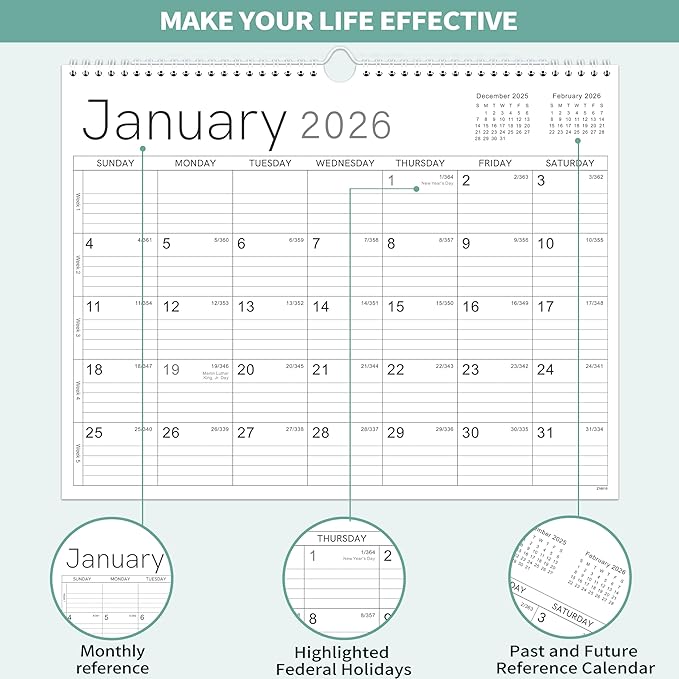 2026 Wall Calendar - 2026 Calendar from Jan. 2026 - Dec. 2026, 14.6" x 11.4", 12 Months Wall Calendar 2026, Thick Paper, Twin-Wire Binding, Simple Design-CubbioJoy