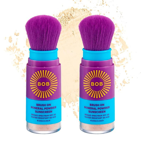 BOB KIDS SPF 30 Brush On Mineral Powder Sunscreen, Broad Spectrum Protection, Water Resistant 80 Mins, Fragrance Free, Easy to Apply for Kids & Babies, Mfg in USA, 2-Pack-CubbioJoy