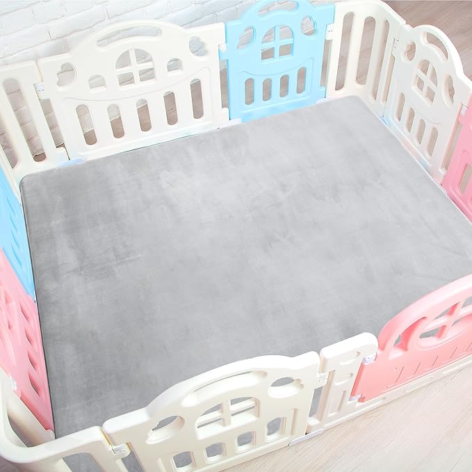 BALAPET Thick Memory Foam 50x50 Play Mat for Playpen, Super Soft Velvet Portable Baby Playpen Mat for Kids Toddler Crawling and Play, Non-Slip Bottom Playmat, Grey-CubbioJoy