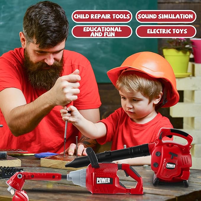 3 Pcs Toy Gardening Tool Set for Kids Toy Leaf Blower Weed Trimmer Hedge Trimmer Pretend Play Set with Lights and Sounds Birthday for Boys Girls-CubbioJoy