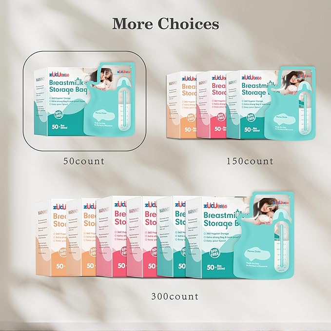 Breastmilk Storage Bags(50 Count)，8oz Milk Storage Bags for Breastfeeding，BPA Free with Easy Pour Spout, Self Standing, for Refrigeration and Freezing Blue-CubbioJoy