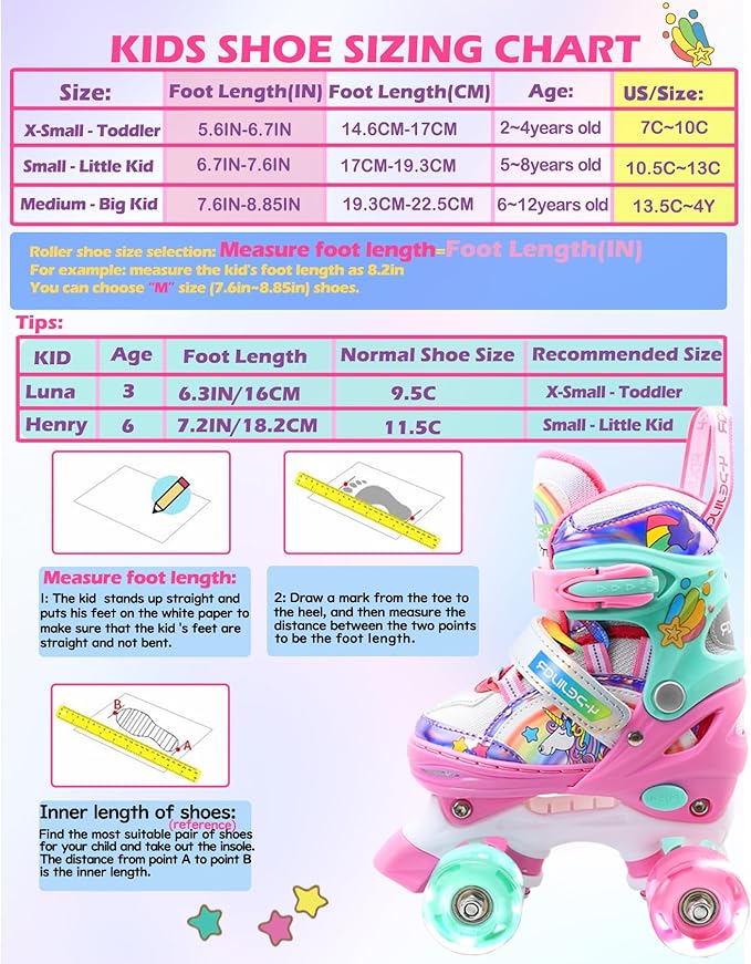 4-Pejiijar Rainbow Unicorn Kids Roller Skates for Girls Toddler Ages 2-4 5-8 8-12,Adjustable Roller Shoes with Luminous Wheels for Birthday Xmas Gifts-CubbioJoy