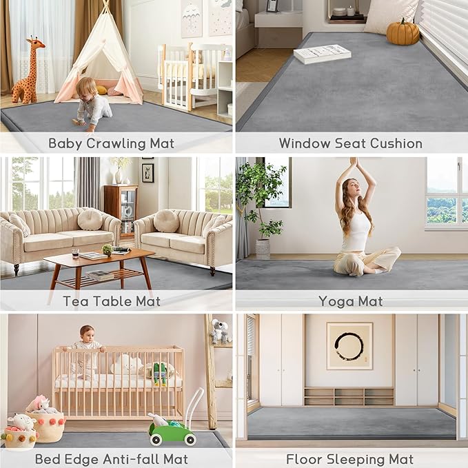 Baby Play Mat for Floor Tummy Time Mat Nursery Rug Muscle Mat Area Rug Playroom Rug Tatami Mat 6'7"x4'11" Memory Foam 1.3" Thick Crawling Mat for Babies,Toddlers, Infants, Kids,Floor Mat(Grey)-CubbioJoy