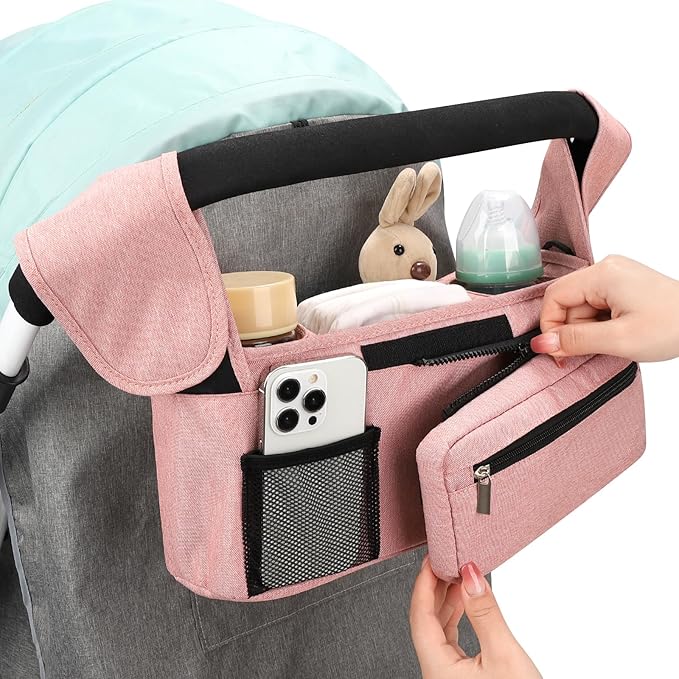Accmor Universal Stroller Organizer with Insulated Cup Holder Detachable Phone Bag and Shoulder Strap, Stroller Bag Caddy Organizer Accessories Fits for Uppababy, Baby Jogger, Britax Strollers-CubbioJoy