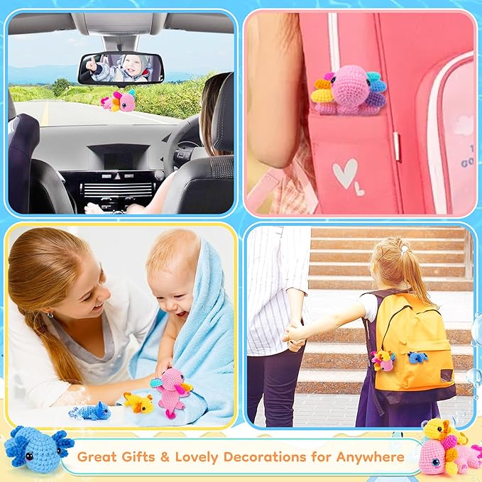 Crochet Kit for Beginners-3PCS Axolotl Crochet Kits for Adults Kids, Crochet Starter Kit with Step-by-Step Video Tutorials, Crochet Animals Kits DIY Craft Knitting Kit Learn to Crochet Kits for Adults-CubbioJoy