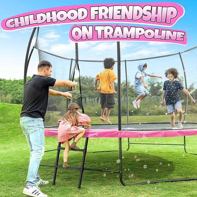 BCAN 8FT 10FT 12FT 14FT 15FT 16FT Recreational Trampoline with Enclosure for Kids Adults, ASTM Approved, Outdoor Trampolines with Ladder for Kids-CubbioJoy