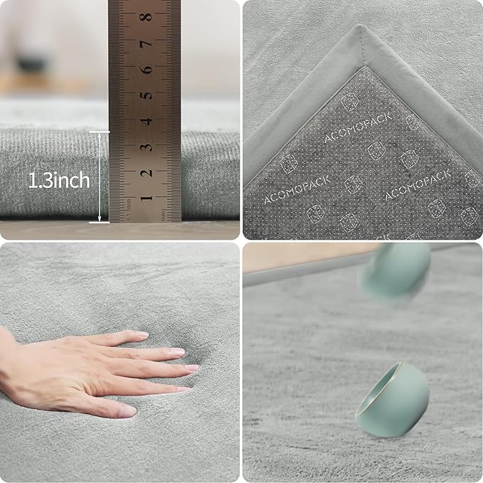 ACOMOPACK Baby Play Mat for Floor 1.3" Thick Memory Foam 50x50 Soft Velvet Playpen Mat for Kids,Infants,Toddlers,Tummy Time Crawling Mats with Non-Slip Bottom,Yoga,Tatami,Nursery Rug（Light Grey）-CubbioJoy