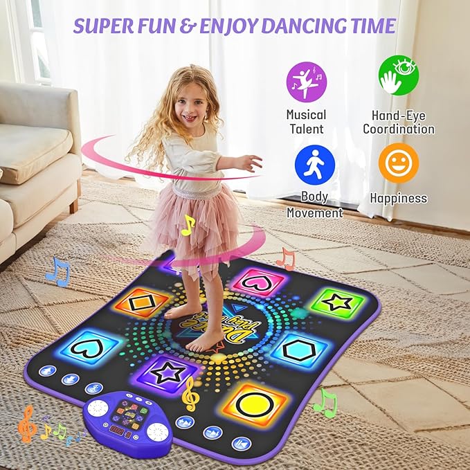 Dance Mat Toys for 3-12 Year Old Girls - Light Up 8 Buttons Dance Mat for Kid Age 4-8 Bluetooth Dance Pad - Kids Toy 8-12 Year Olds, Birthday for 3 4 5 6 7 8 9 10+ Year Old Boys Kids-CubbioJoy