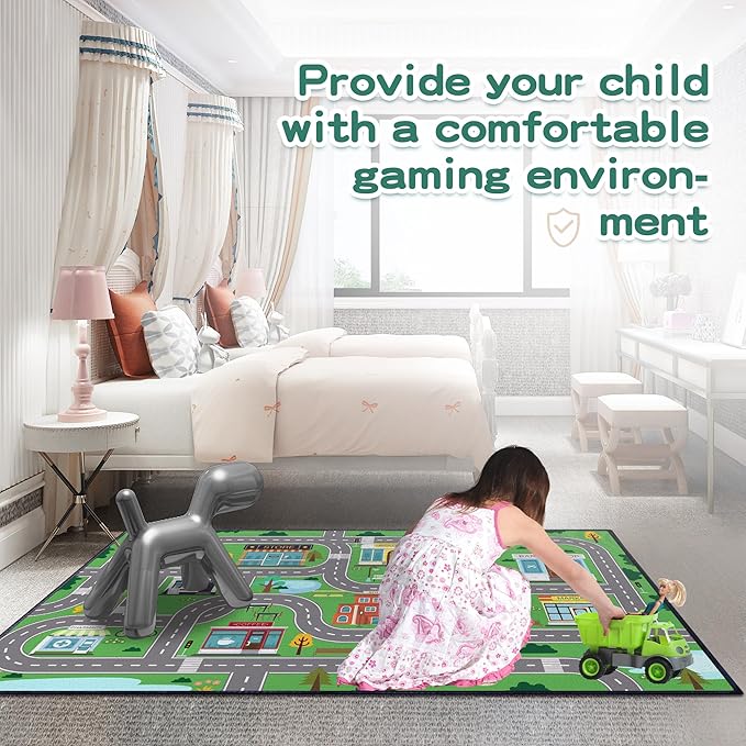 Play Rug for Playroom 3x4 Car Mat Town City Road Map for Boys Bedroom Fun Car Play Area Carpet Non-Slip Washable-CubbioJoy
