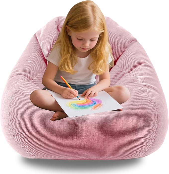 3FT Memory Foam Bean Bag Chairs for Teens or Kids with Filling Bean Bag Sofa with Handle Super Soft Washable Corduroy Fabric Lazy Sofa 3 Foot Pink-CubbioJoy