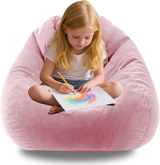 3FT Memory Foam Bean Bag Chairs for Teens or Kids with Filling Bean Bag Sofa with Handle Super Soft Washable Corduroy Fabric Lazy Sofa 3 Foot Pink-CubbioJoy