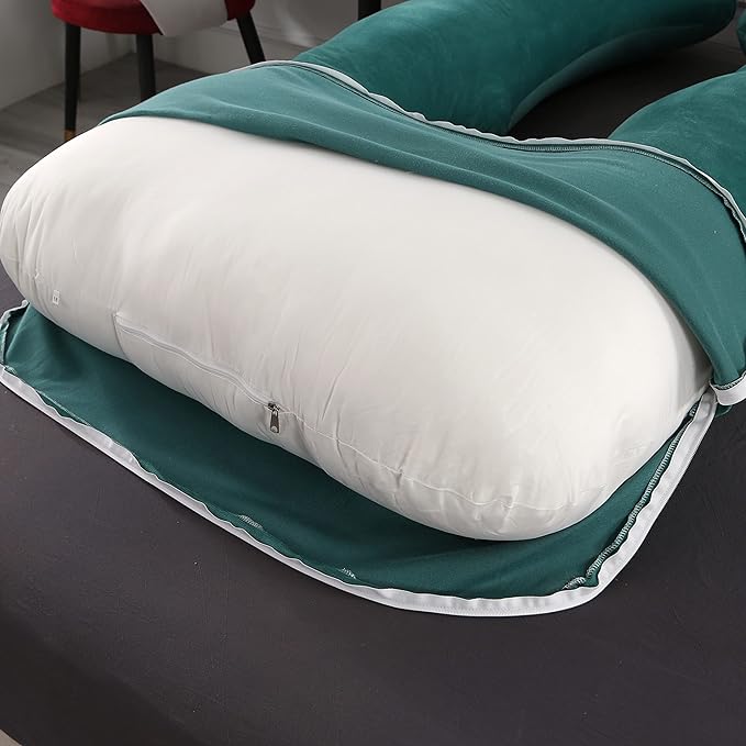 Amagoing 55 inches Pregnancy Pillows for Sleeping, U Shaped Maternity Full Body Pillow for Pregnant Women with Hip, Leg, Back, Belly Support, Removable Washable Velvet Cover (Teal Green)-CubbioJoy