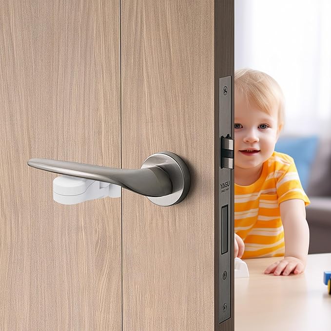 Child Proof Door Lever Lock(6 Pack) - Baby Proofing Door Handle Lock, 3M Adhesive & No DrillingNeed, Minimalist Design, Child Safety Door Handle Locks-CubbioJoy