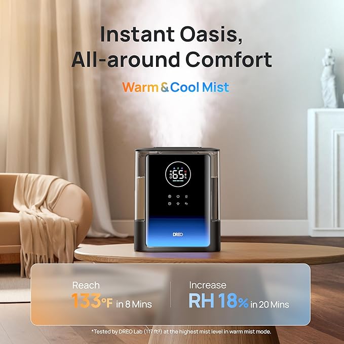 Dreo 8L Smart Humidifiers for Bedroom 600ft², 80H Runtime Warm&Cool Supersized Mist Humidifier for Large Room Indoor, Quiet Whole House humidifier for Baby, Plants, with Alexa/Google, Black, HM717S-CubbioJoy