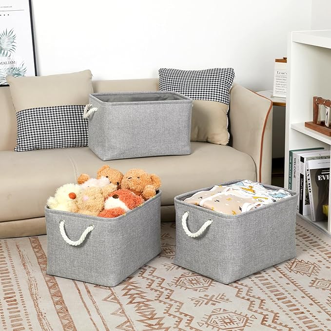 Bidtakay Storage Baskets Gray 3 Pack Shelf Baskets Collapsible Storage Bins for Clothes 15X11X9.5Inch Decorative Baskets with Handles Large Baskets for Organizing Closet Home Storage (Grey)-CubbioJoy